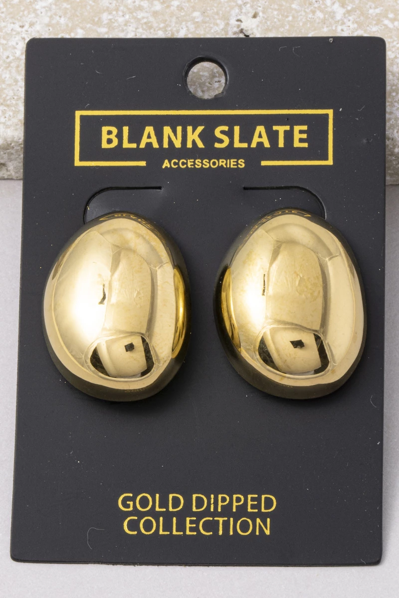 Gold Dipped Polished Egg Dome Stud Earrings