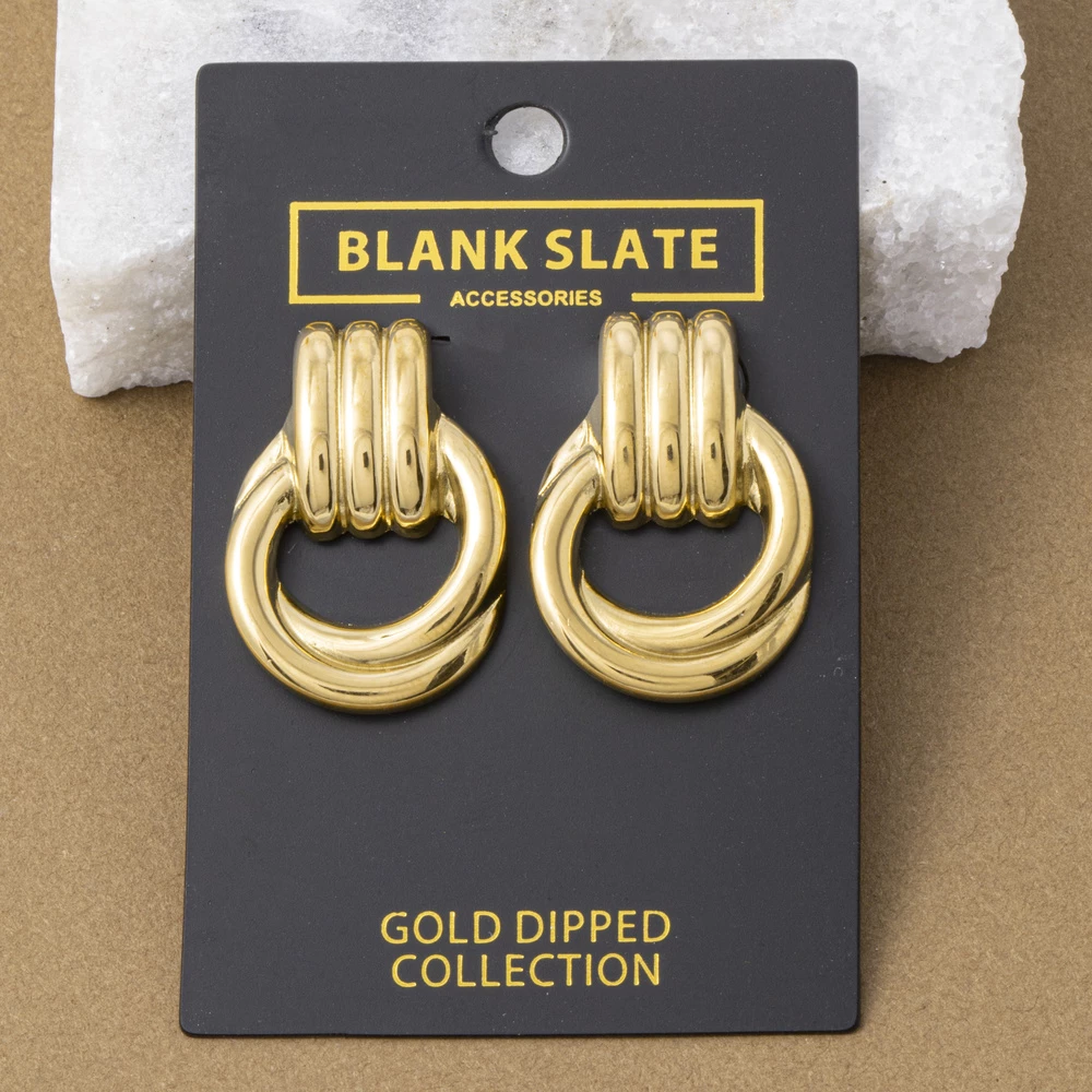 Gold Dipped Ribbed Bar Door Knocker Earrings