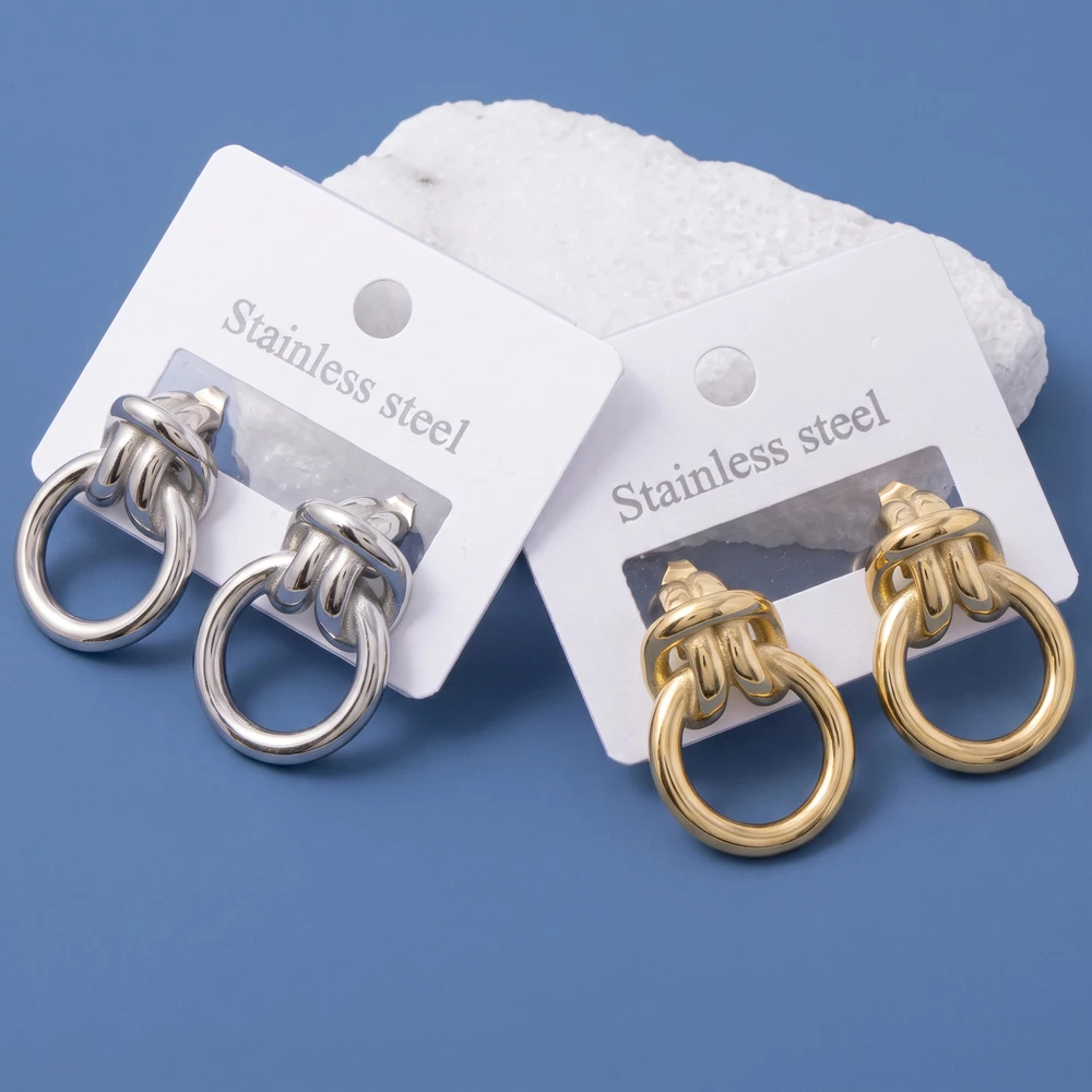 Stainless Steel Knot Top Door Knocker Earrings