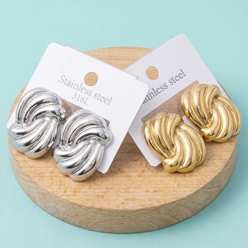 Stainless Steel Swirl Knot Stud Earrings