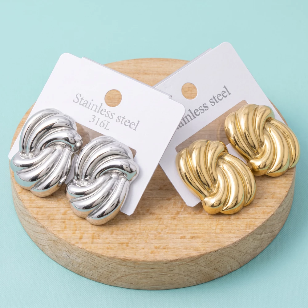 Stainless Steel Swirl Knot Stud Earrings