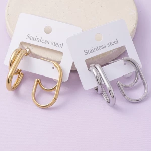 Stainless Steel Oblong Oval Hoop Earrings