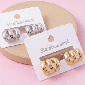 Stainless Steel Triple Tube Chunky Hoop Earrings