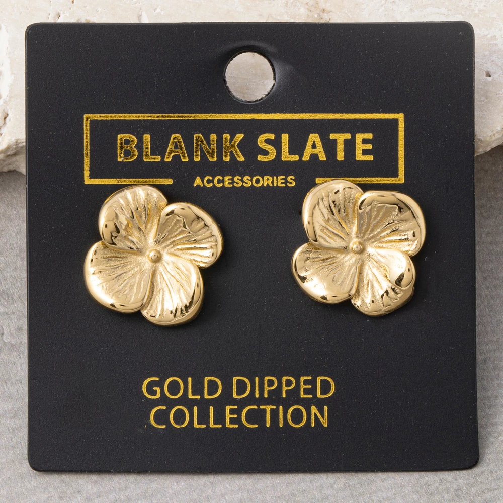 Gold Dipped Three Petal Flower Stud Earrings