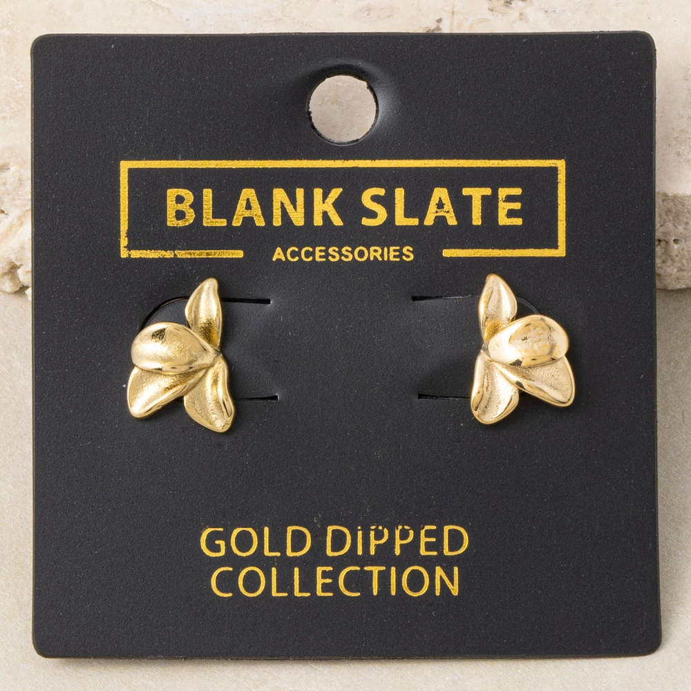 Gold Dipped Satin Plumeria Stud Earrings