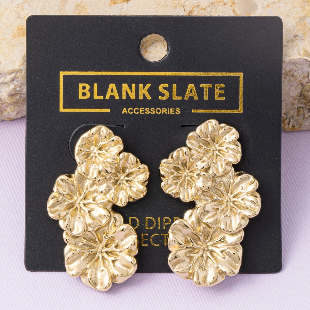 Gold Dipped Carved Blossom Cluster Earrings