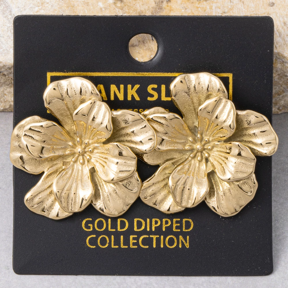 Gold Dipped Double Hibiscus Statement Earrings