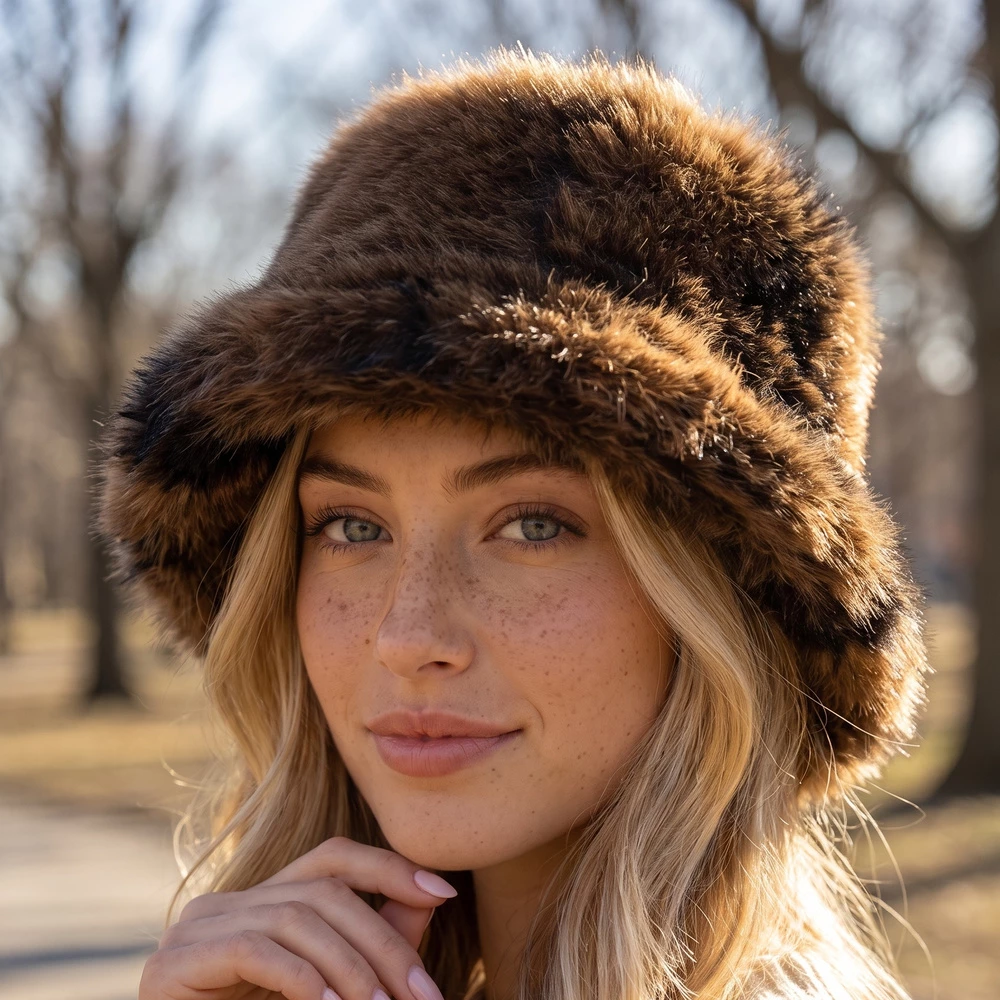 Plush Two Tone Fur Bucket Hat