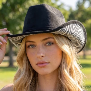 Zebra Print Underbrim Vegan Suede Cowboy Hat