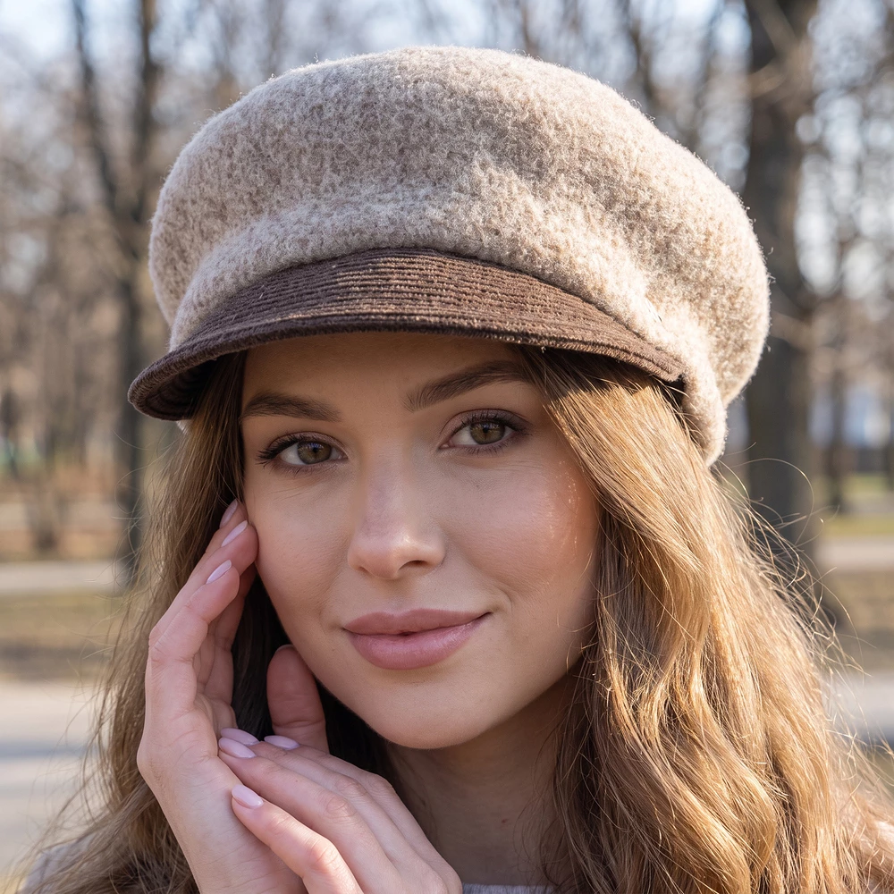 Wool Beret Cabbie Cap With Braided Brim