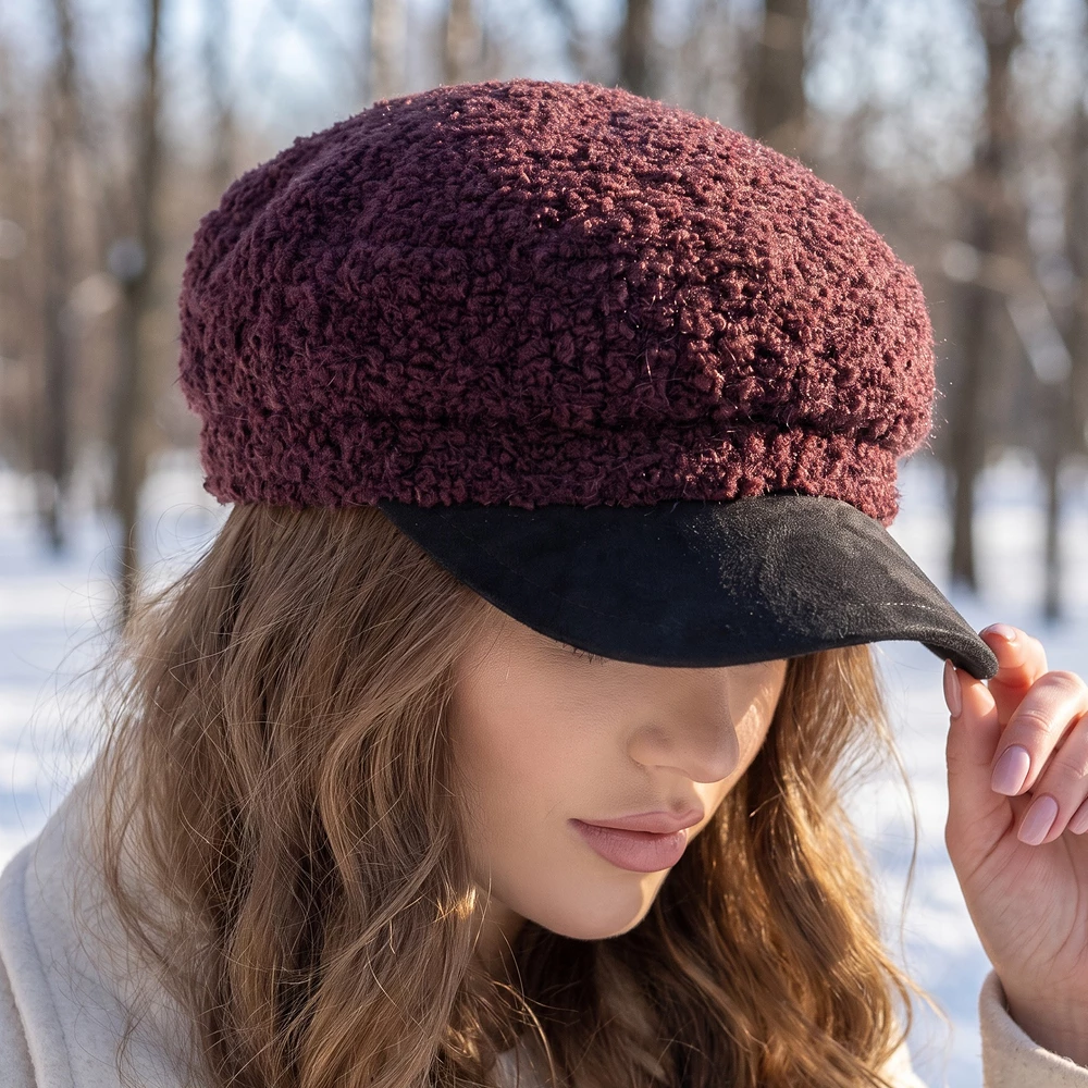 Textured Karakul Wool Newsboy Cabbie Cap