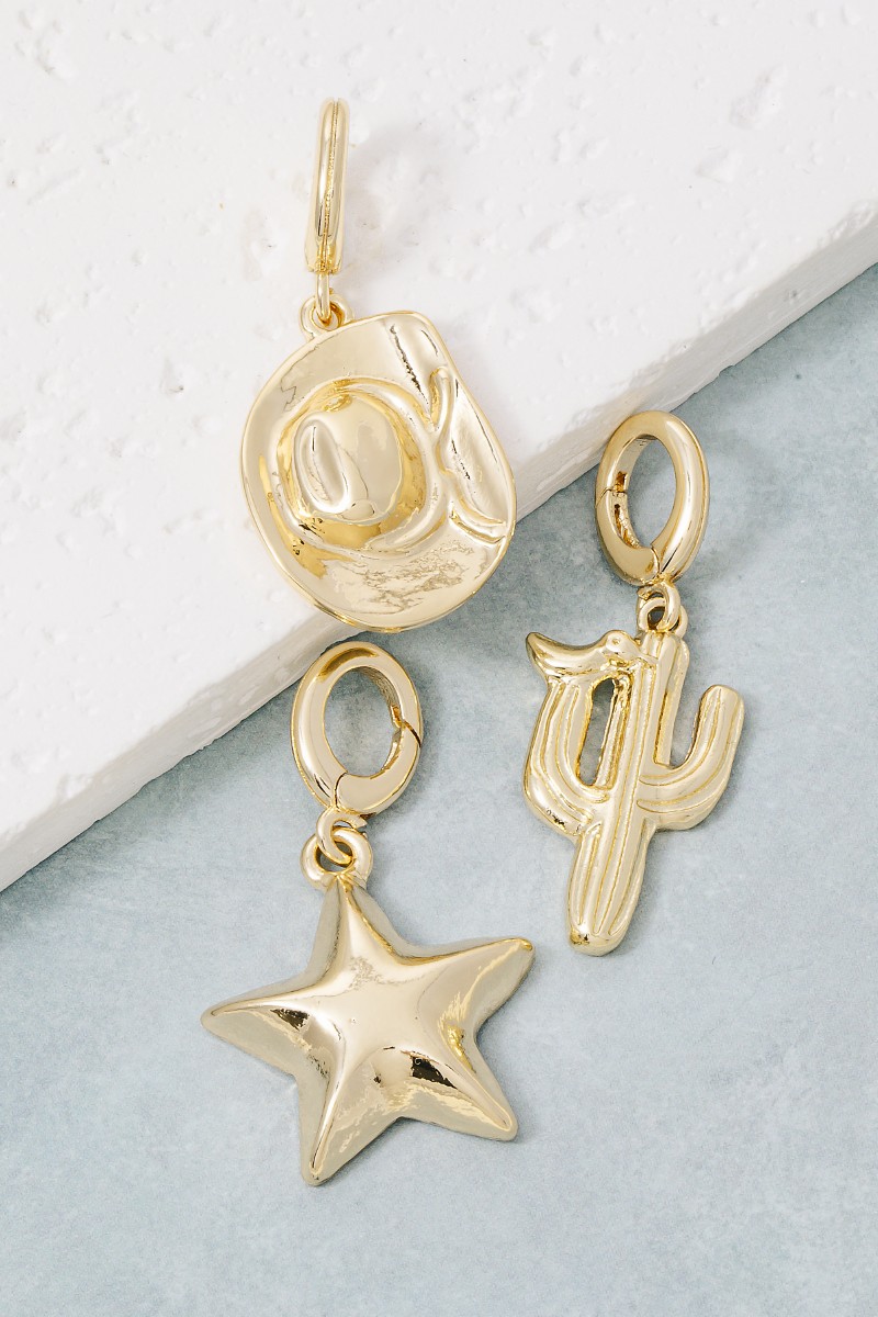 Western Cowboy Hat Star And Cactus Charms
