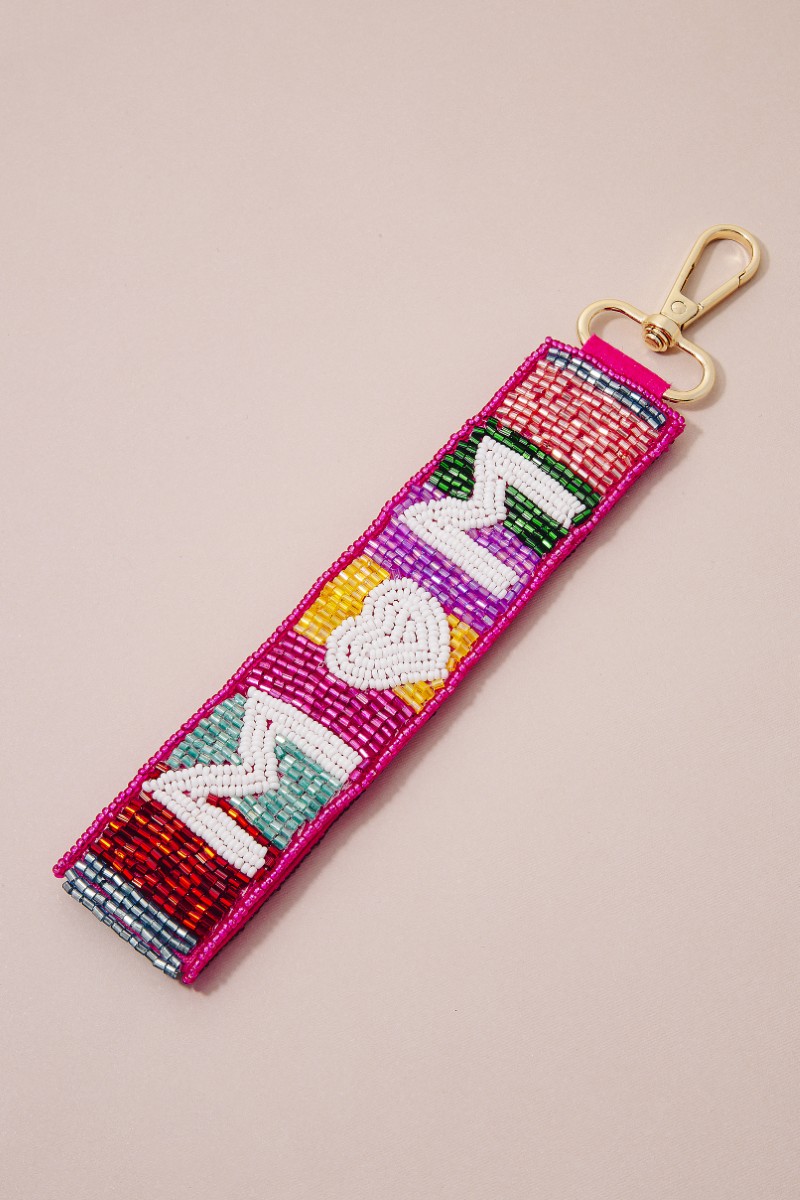Heart Mom Beaded Stripes Keychain
