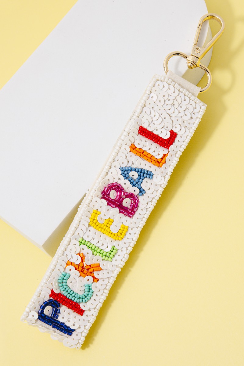 Pickle Baller Seed And Sequin Beaded Keychain