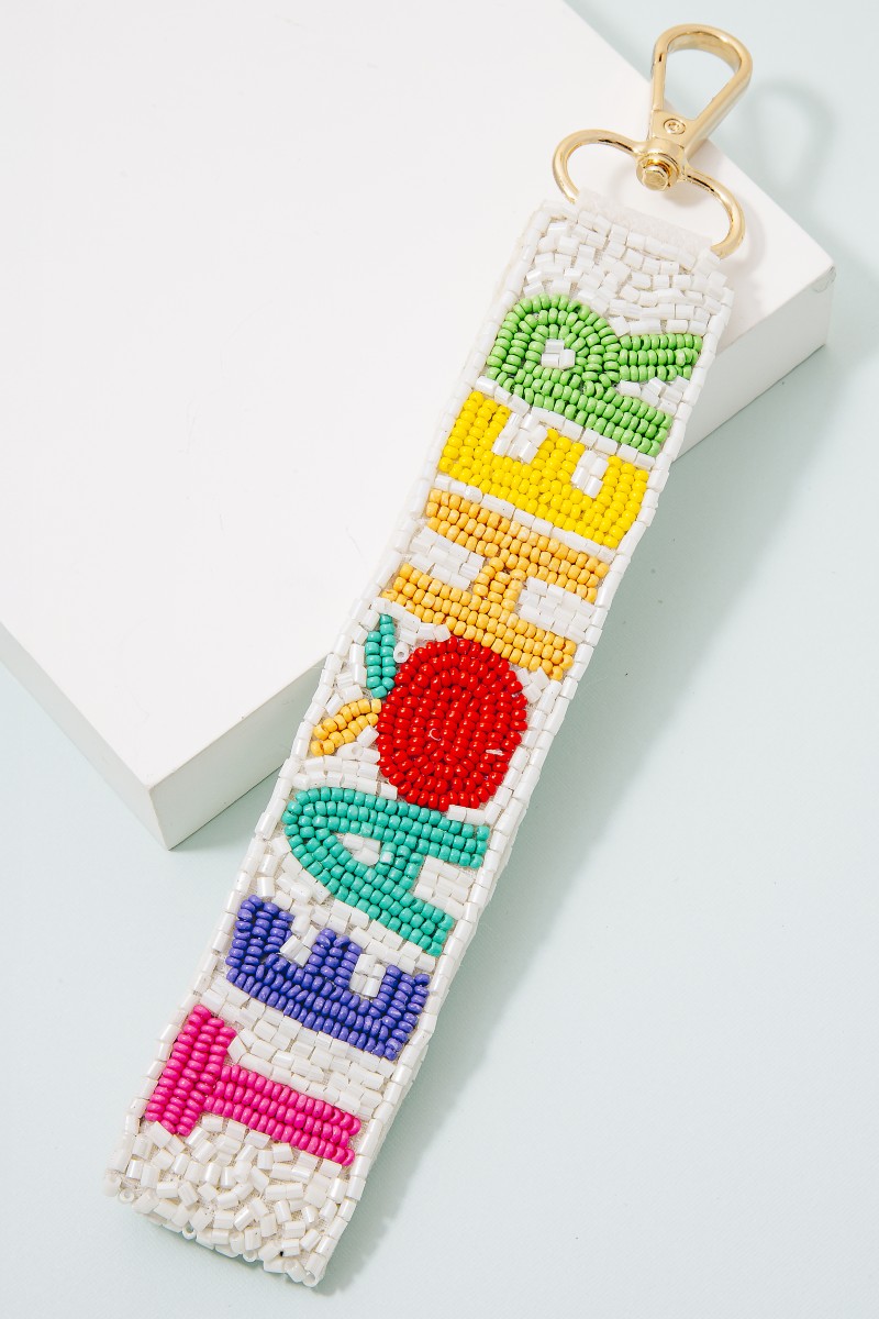 Apple Teacher Beaded Keychain