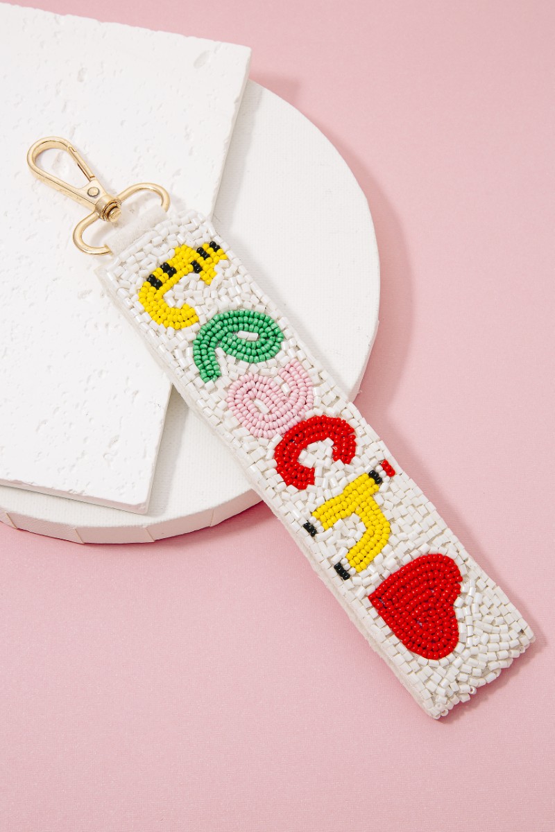 Teach And Heart Beaded Keychain