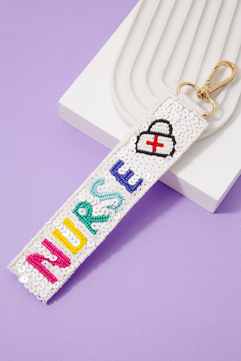 Nurse And Bandaged Heart Beaded Keychain