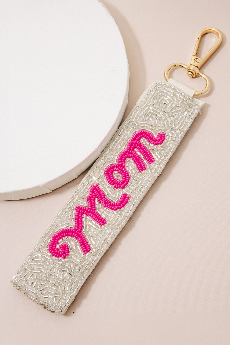 Pink Mom Beaded Keychain
