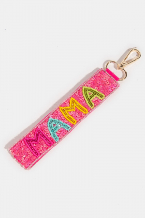 Mama Sequin Seed Beaded Keychain