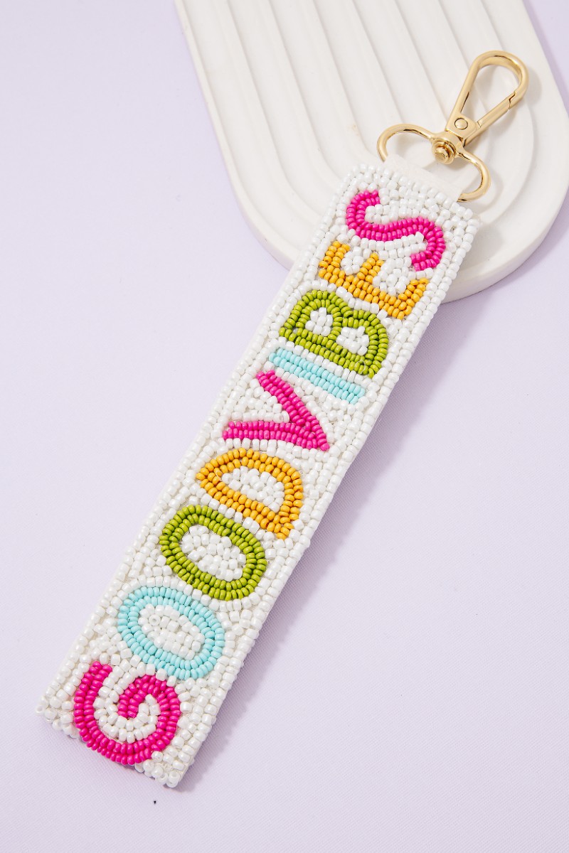 Vibrant Good Vibes Seed Beaded Keychain