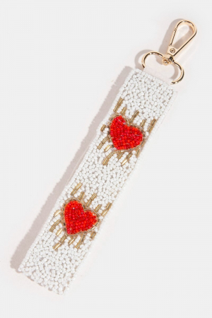 Double Hearts Seed Beaded Keychain