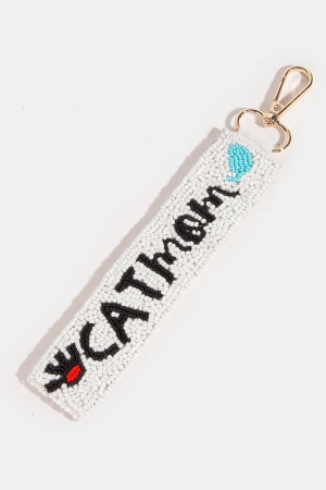 Cat Mom Seed Beaded Keychain
