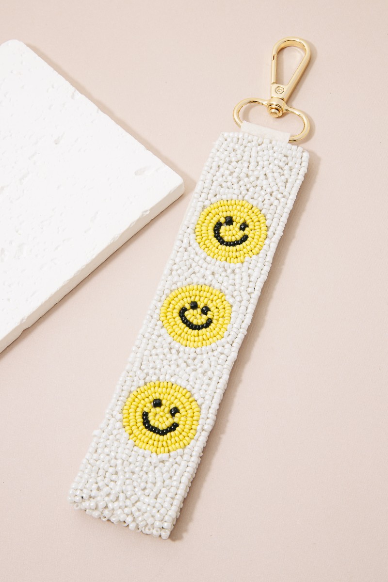 Smiley Face Emoji Beaded Keychain