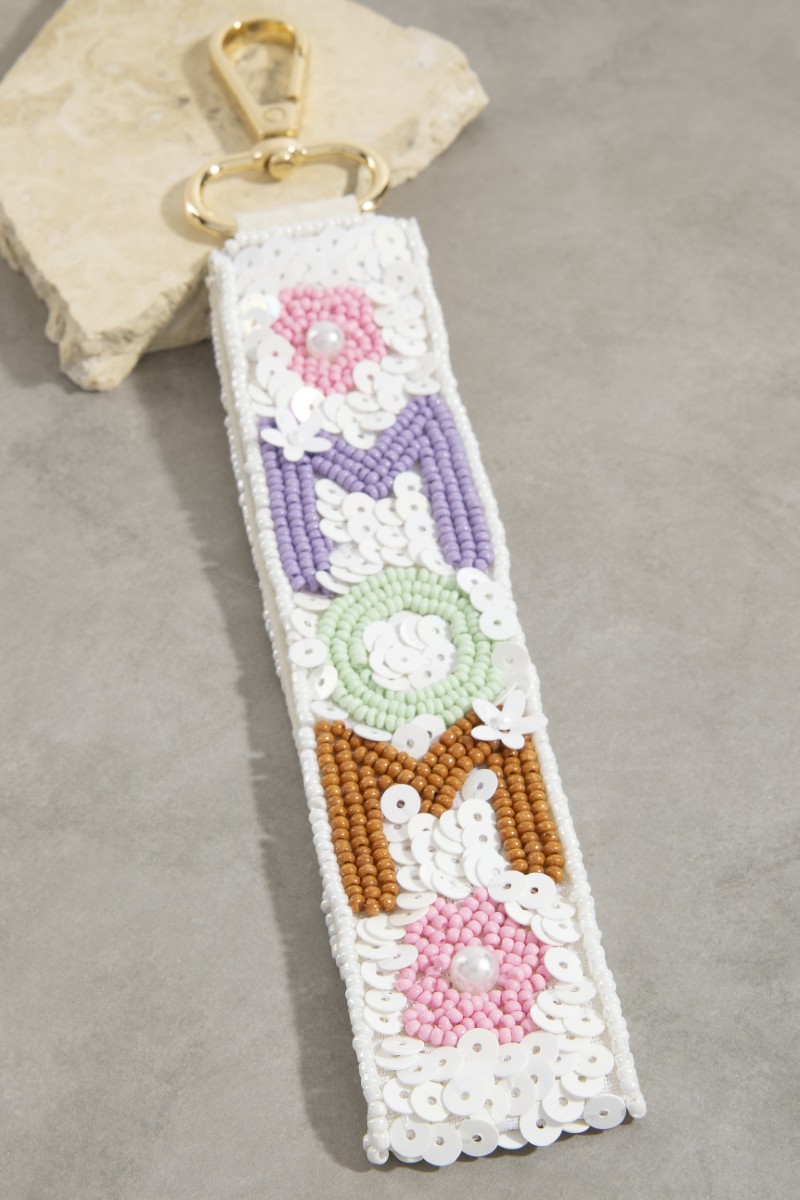 Sequin Mom Beaded Keychain
