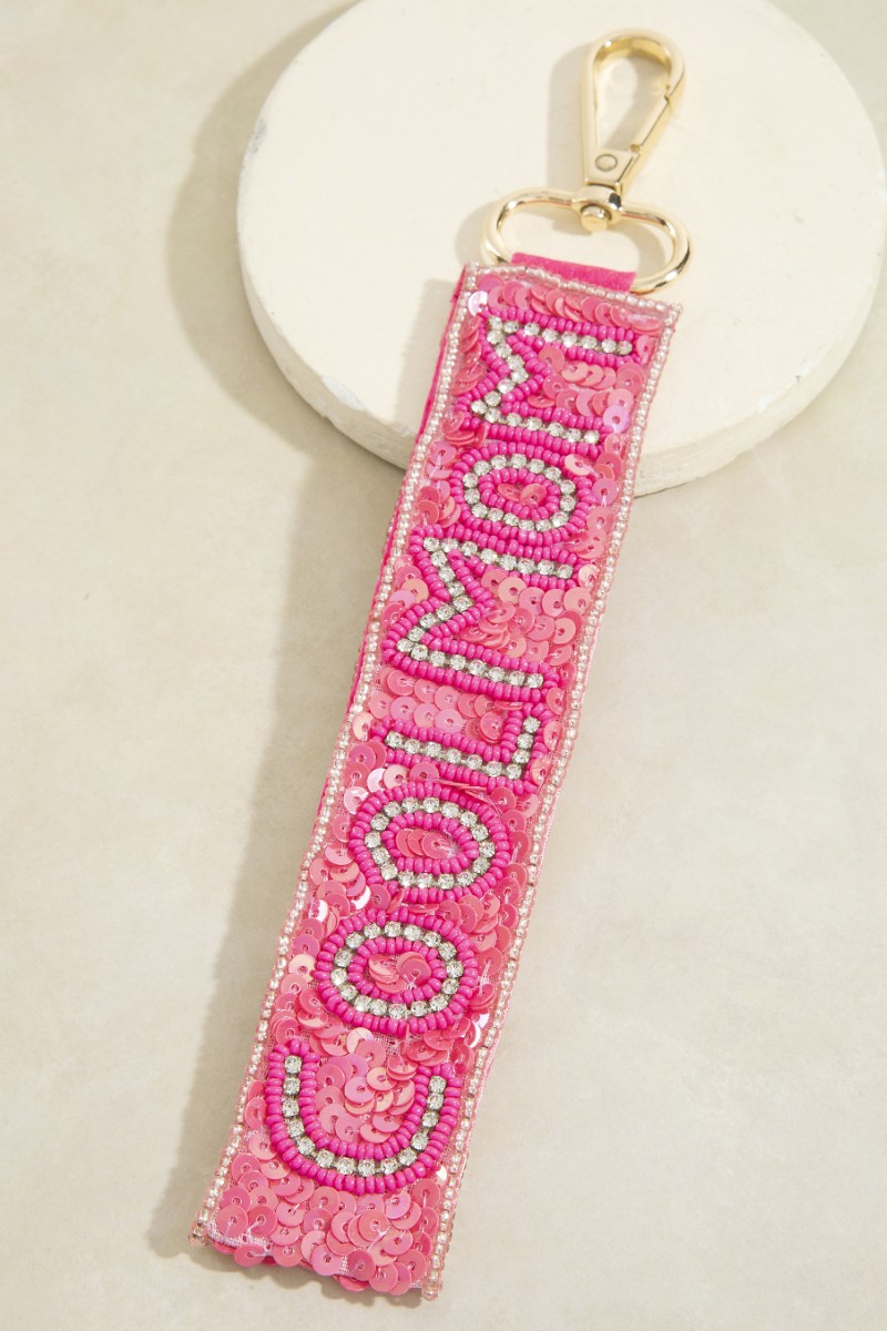 Sequin Cool Mom Beaded Keychain