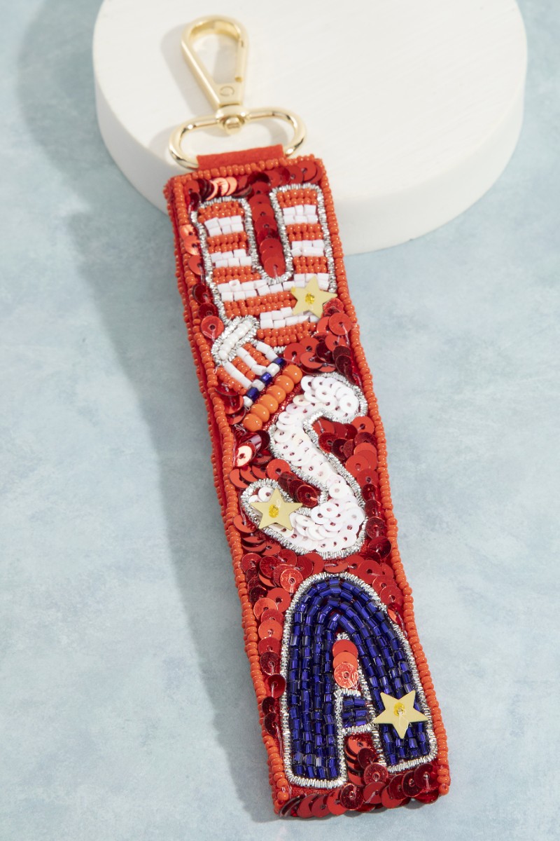 Usa Patriotic Beaded Keychain