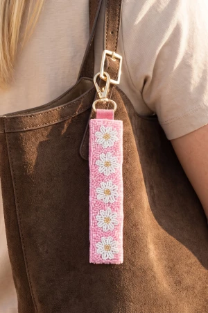 Seed Bead Daisy Flower Wristlet Keychain
