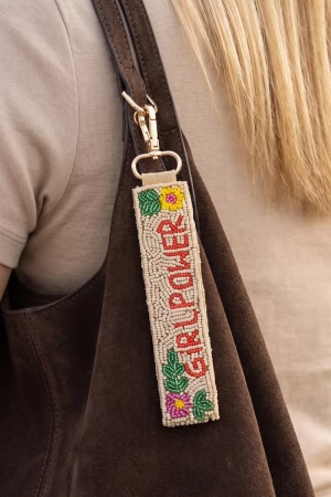 Girl Power Seed Bead Wristlet Keychain
