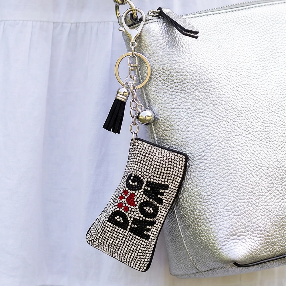 Dog Mom Rhinestone Padded Tassel Charm Keychain