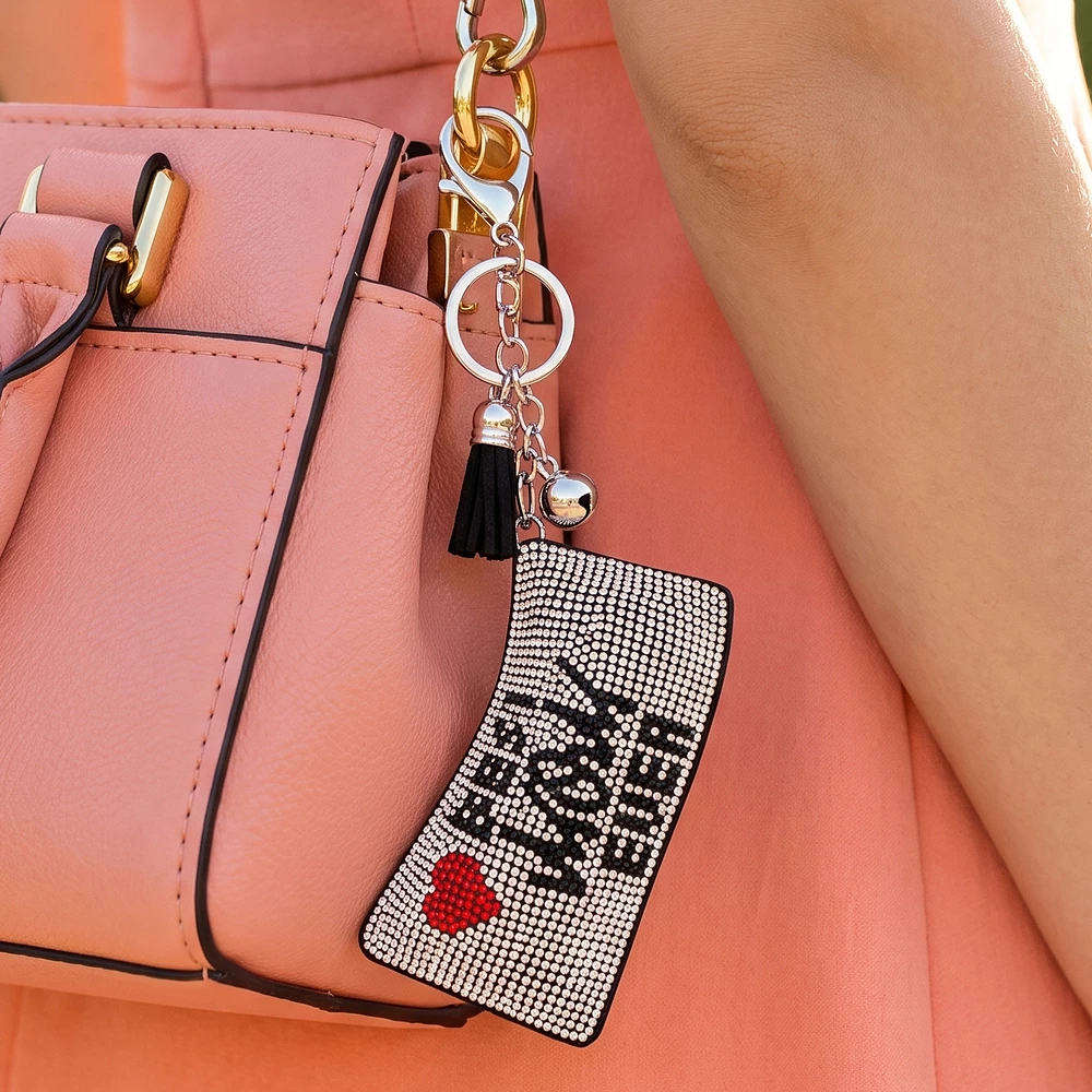 Best Mom Ever Rhinestone Padded Tassel Charm Keychain