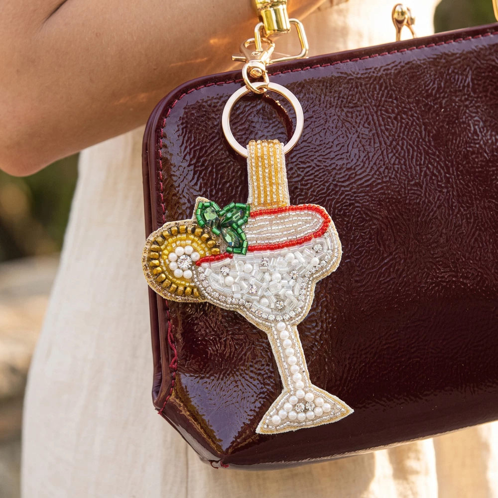 Beaded Margarita Glass Keychain Bag Charm