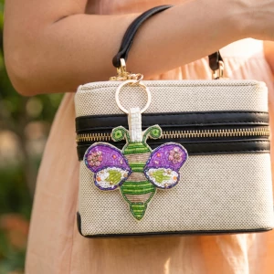 Mardi Gras Bee Beaded Keychain Bag Charm