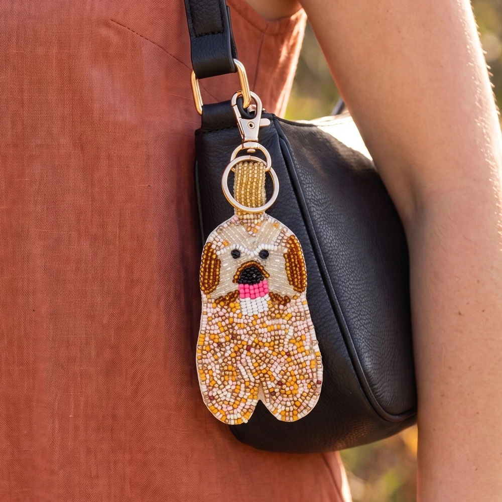 Beaded Puppy Dog Keychain Bag Charm