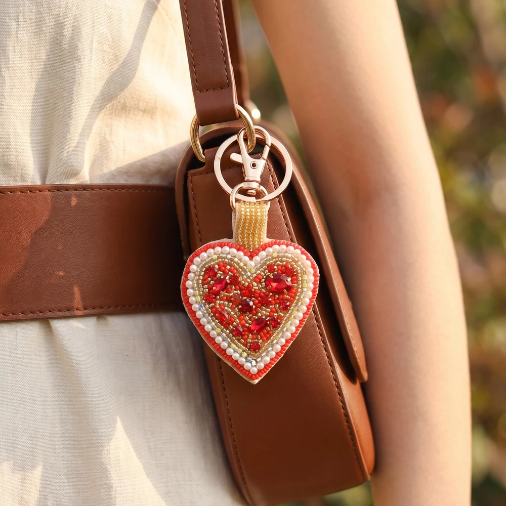 Leopard Crystal Heart Keychain Bag Charm
