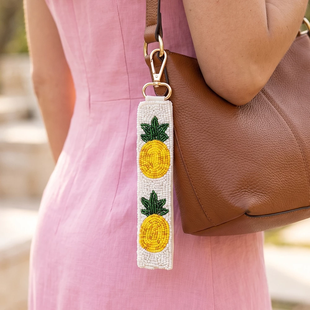 Pineapple Beaded Wristlet Strap Keychain