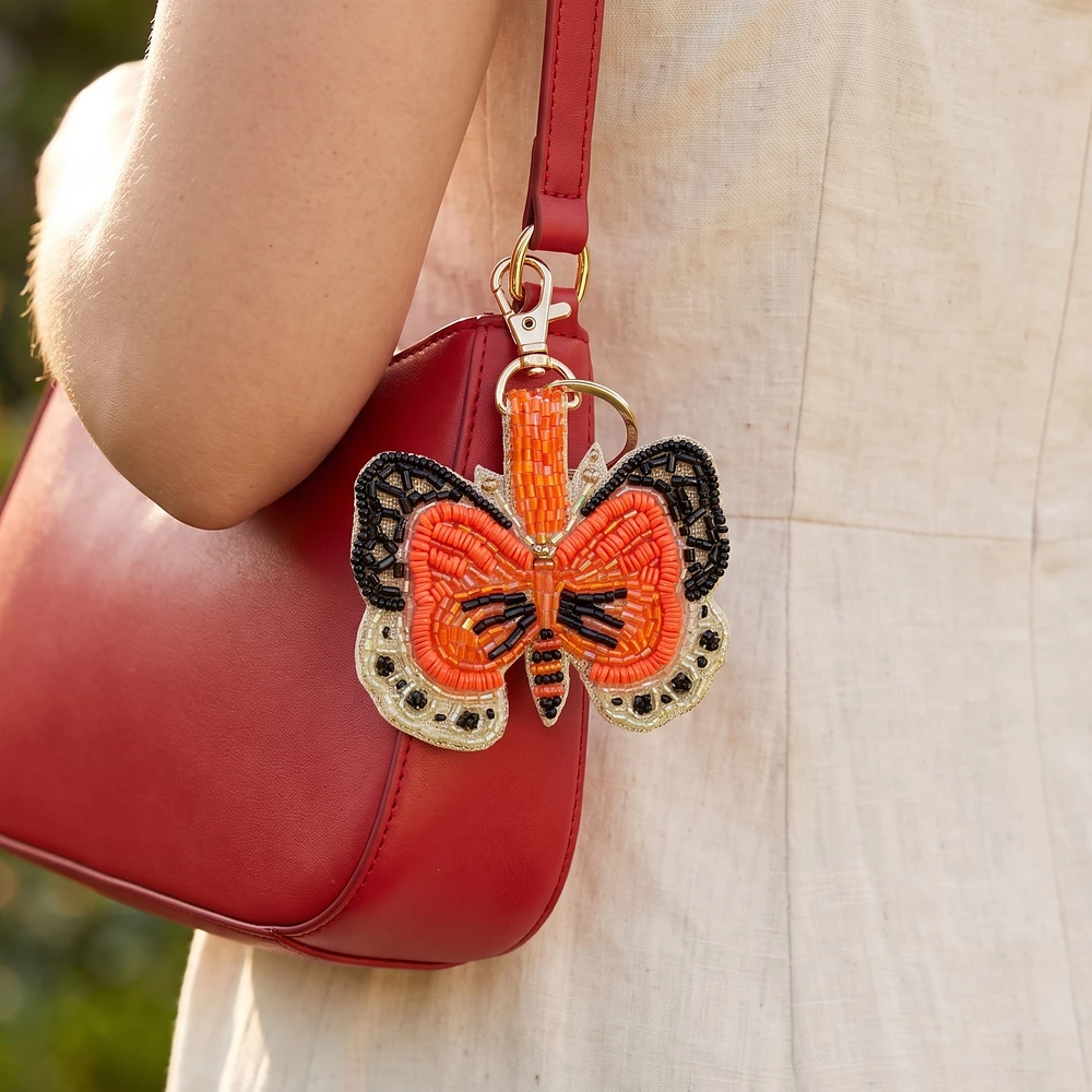 Monarch Butterfly Seed Bead Charm Keychain