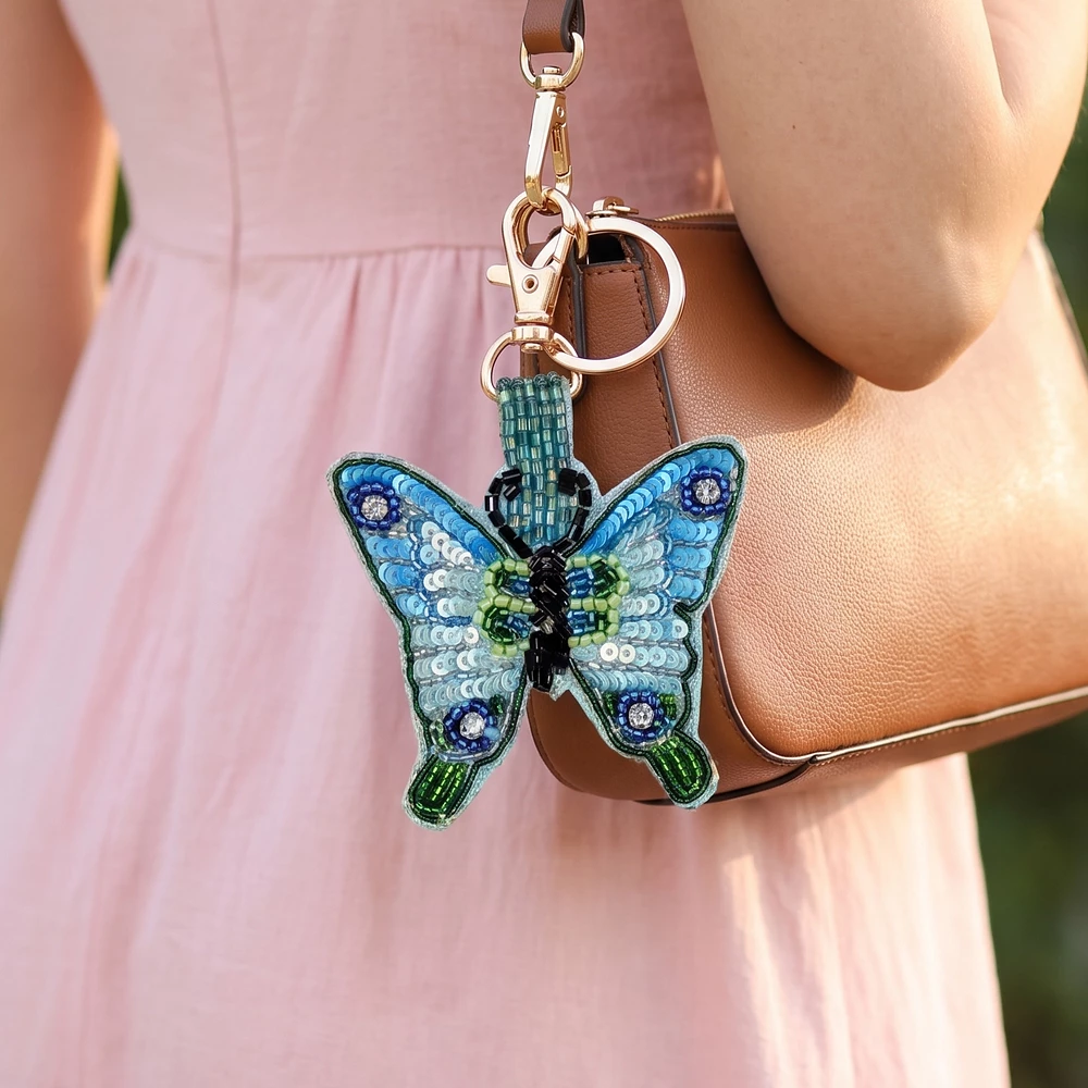 Sequin Butterfly Beaded Charm Keychain