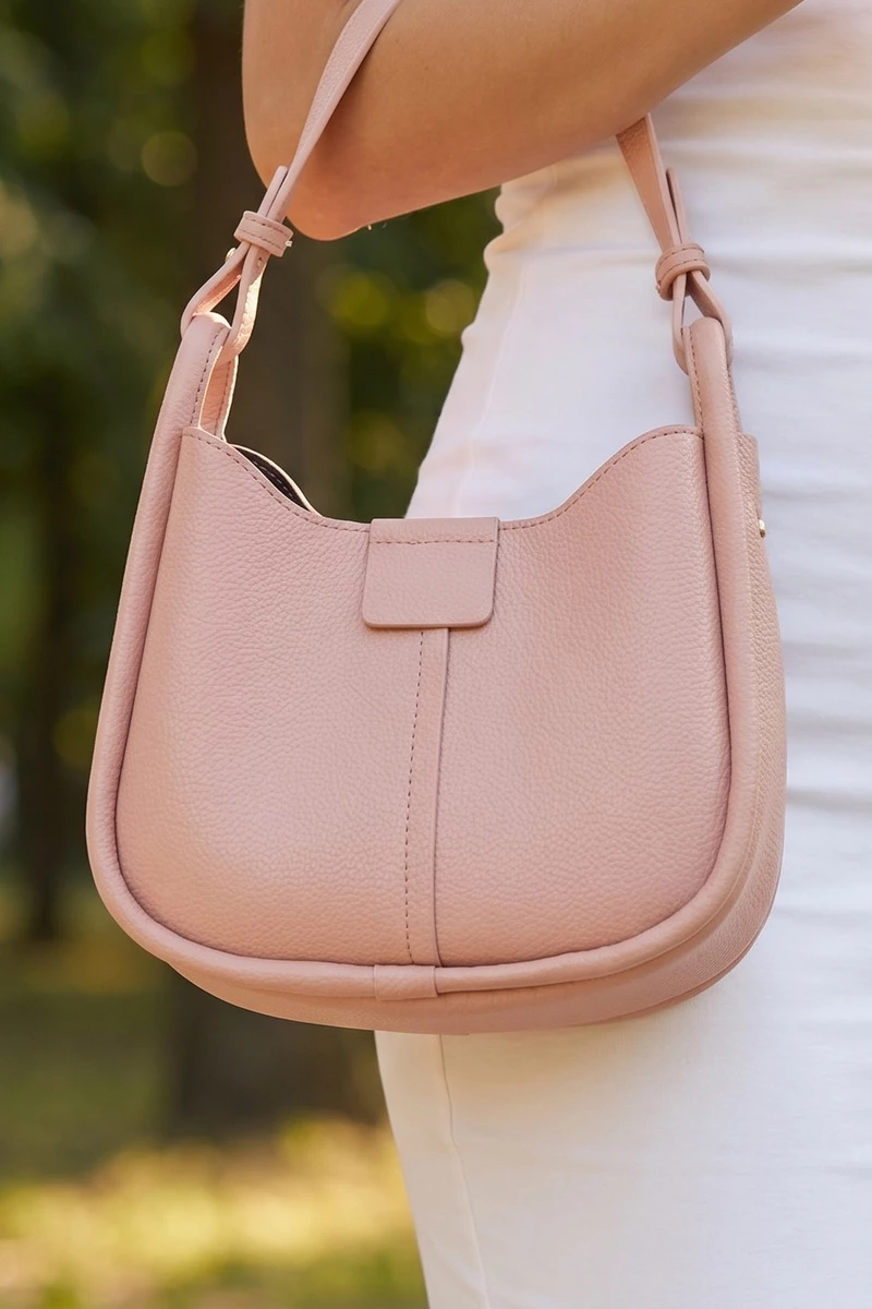 Vegan Leather Curved Hobo Bag With Crossbody Strap