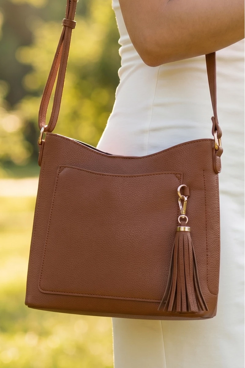 Vegan Leather Tassel Bucket Shoulder Bag