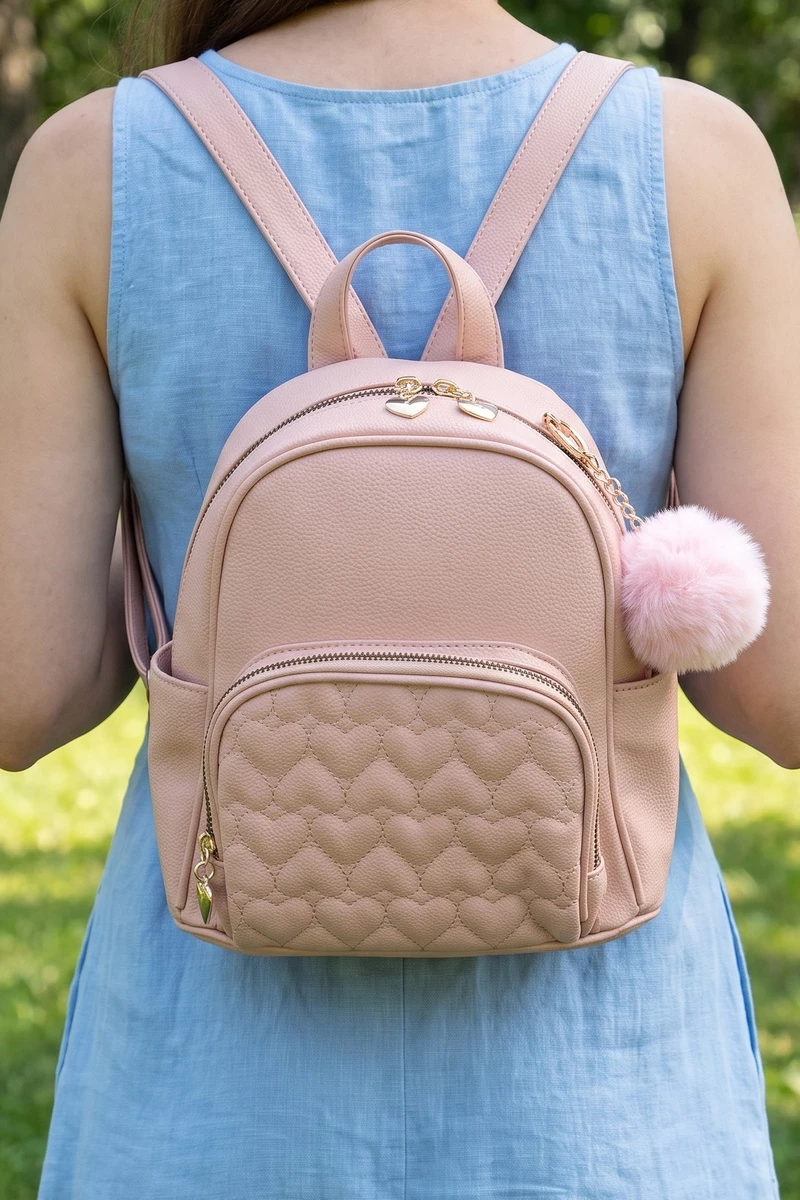 Heart Quilted Vegan Leather Mini Backpack