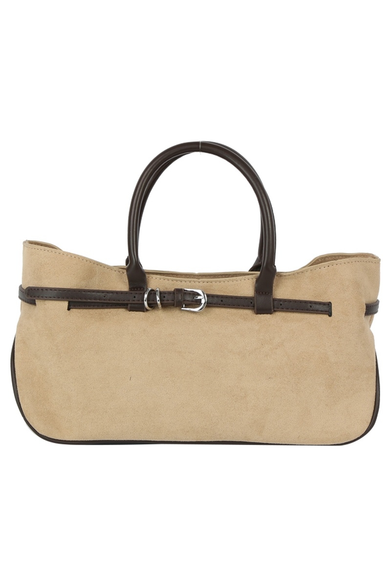 Wide Faux Suede Belted Satchel Hand Bag
