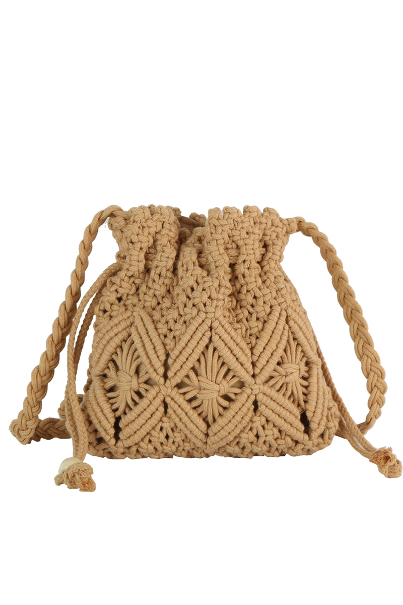 Crochet Braid Design Drawstring Crossbody Bag