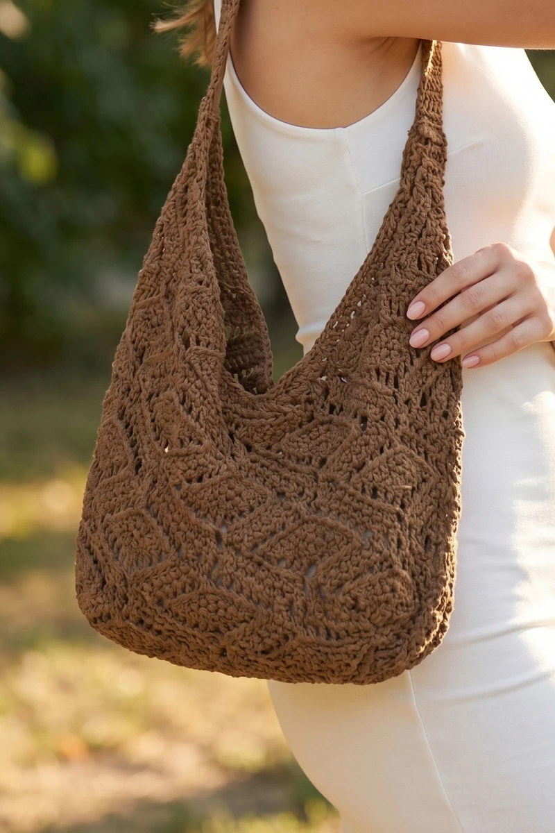 Crochet Knit Cotton Shoulder Bag