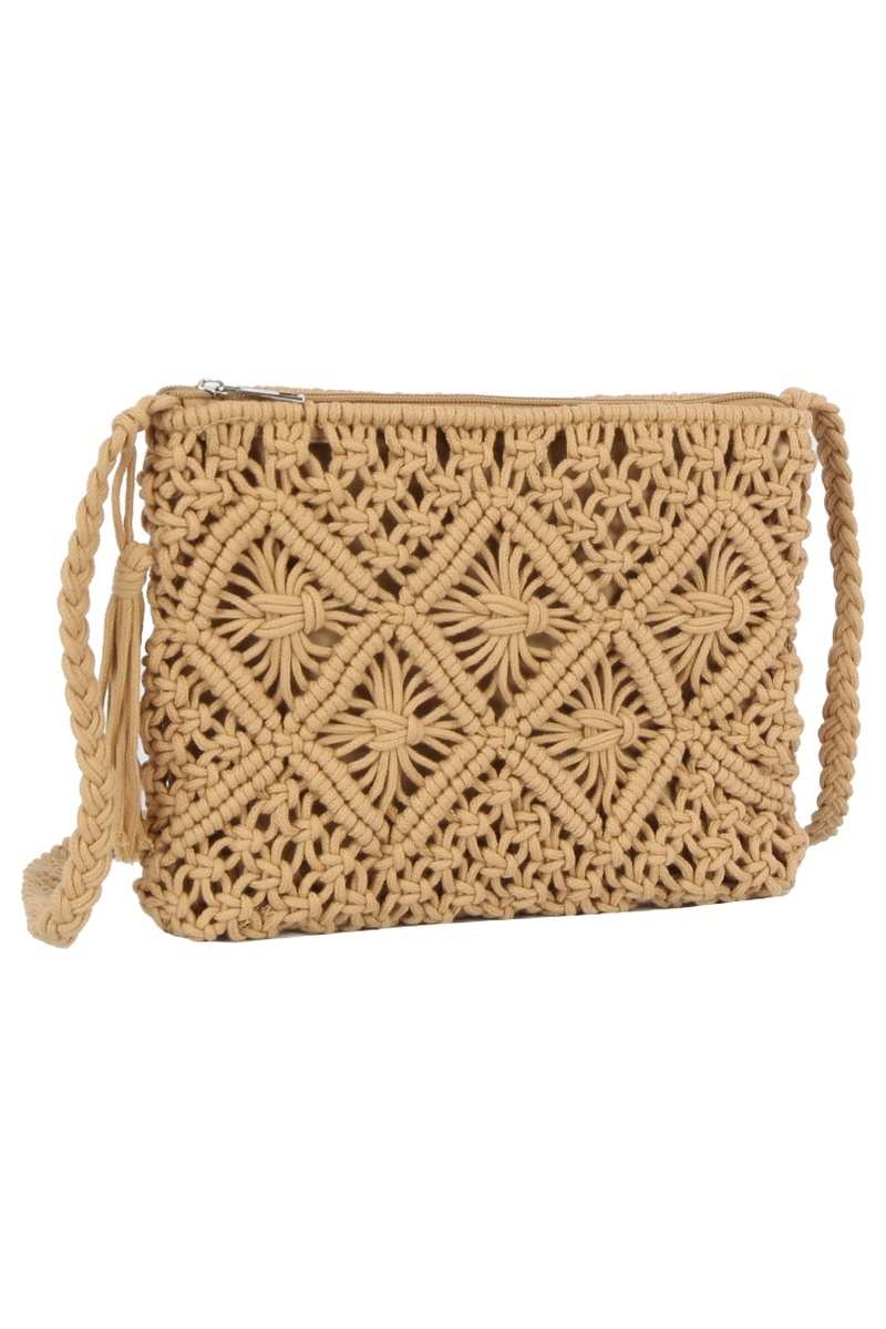 Crocheted Woven Macrame Crossbody Bag