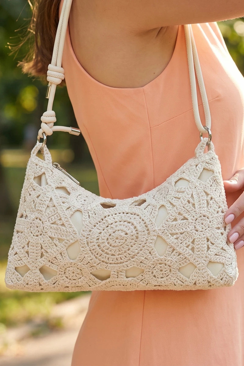 Crochet Floral Cutout Shoulder Bag