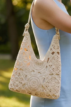 Crochet Floral Cutout Slouch Hobo Bag